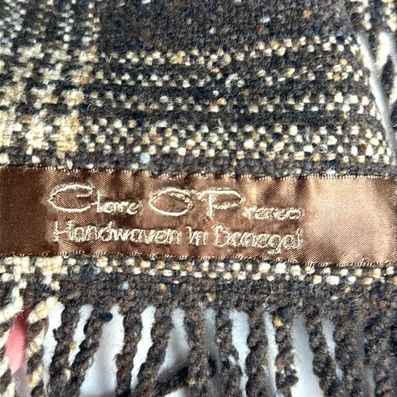 Clare O’Presto Wool Scarf Handwoven in Donegal Ireland Chocolate Brown Fringes - Picture 8 of 8